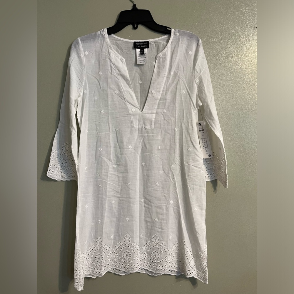 MiracleSuit X Talbots Womens 100% Cotton Crochet White Swim Cover Up Dress XS